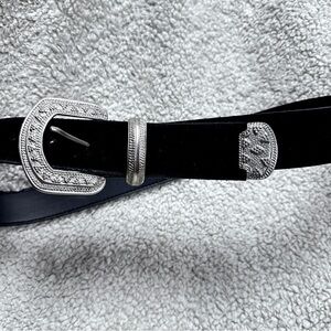 Black Velvet Light Weight Belt Vegan Western Silver Tone Ornate Buckle and Tip.
